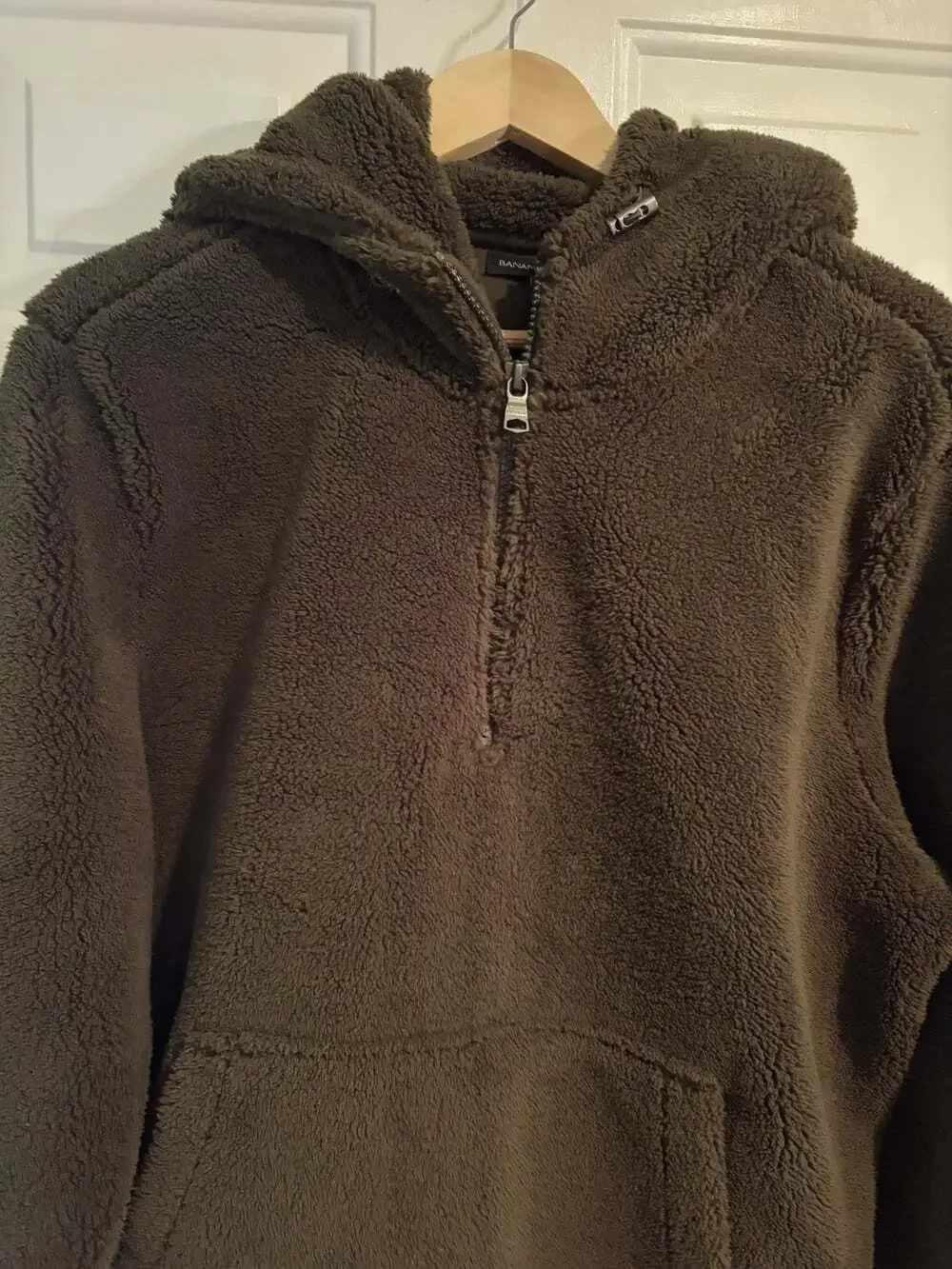 Banana Republic Hooded Fleece Pullover Men’s Large Brown 1/4 Zip